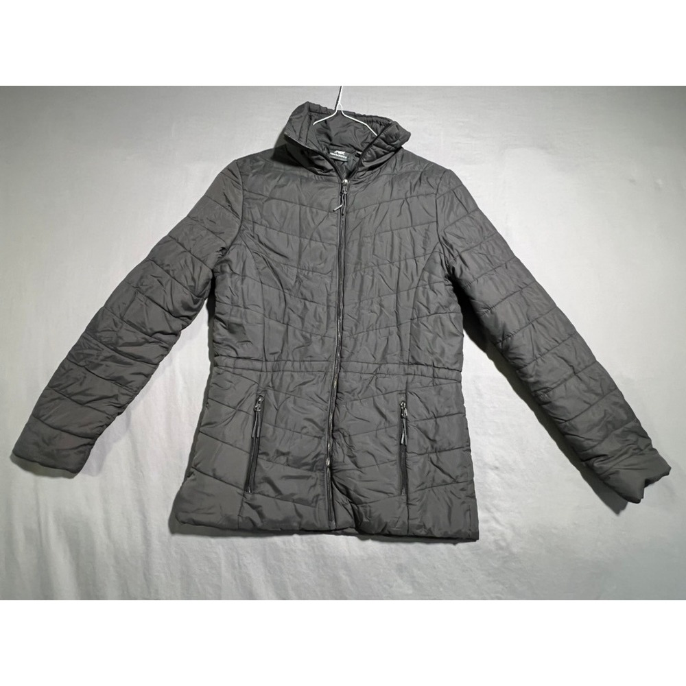 New Balance Womens Small Puffer Jacket Gray Full Zip Quilted Lightweight Coat
